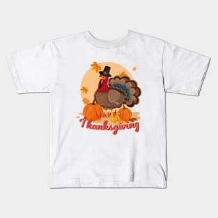 happy thanksgiving pilgrim turkey Kids T-Shirt